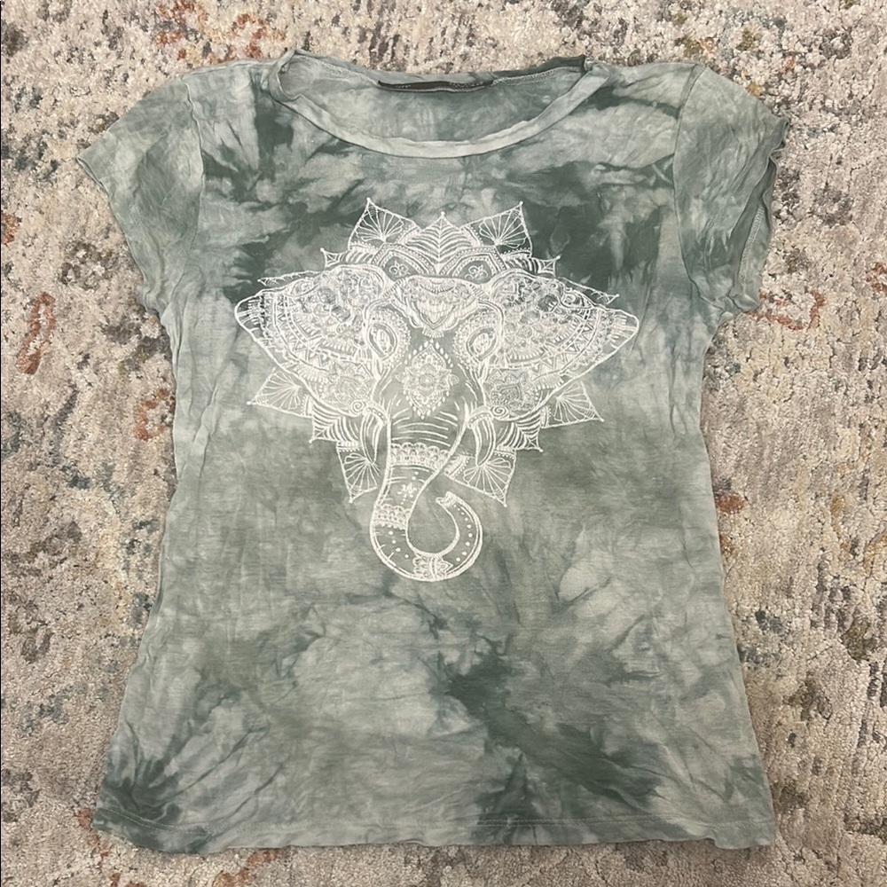 Rebel Sugar Green Tan Fitted Graphic Cap Sleeve Tee
